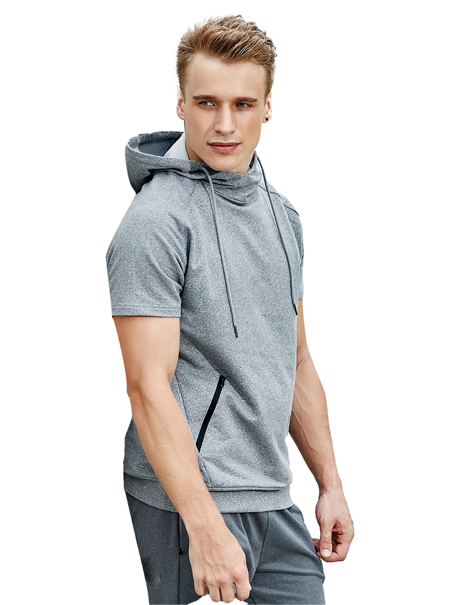 Men's Drawstring Short Sleeve Gym Hoodies