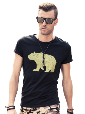 Men's Casual Bear Print Body Fit T-shirts-2022ej51
