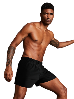 BLACK MEN'S LOOSE FIT SHORTS WITH ELASTIC WAISTBAND-2022MSES38