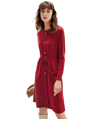 CASUAL SPRING RED DRESS LONG SLEEVE-2021OLOPD20