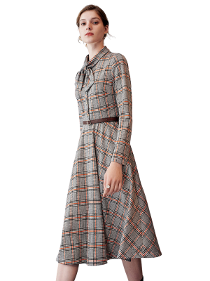80's INSPIRED PLAID NAVY AND ORANGE DRESS FOR WOMEN-2021OLOPD54