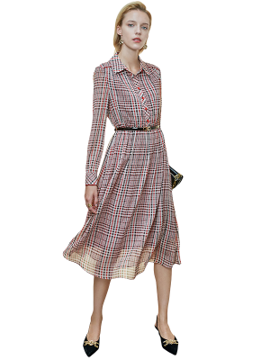 VINTAGE STYLE COLLARED LONG SLEEVE CHECKERED DRESS-2021OLOPD71
