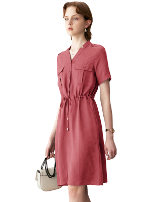 SHIRT DRESS WITH SHORT SLEEVES AND CHEST POCKET-2021OLOPD120