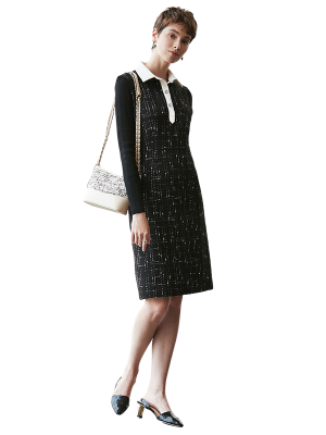 OFFICE LADY CONTRAST TWEED DRESSES-2021OLOPD133