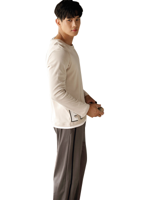 CONTRAST PULLOVER AND JOGGER MEN'S COTTON PAJAMAS SET-2021HW3S392
