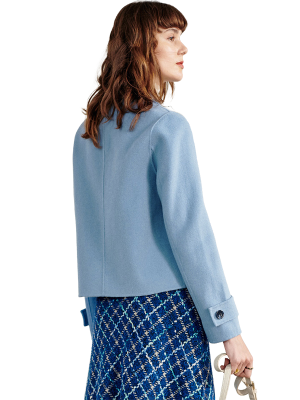 DOUBLE BREASTED POWDER BLUE WOOL COAT FOR WOMEN-2021OLWC8