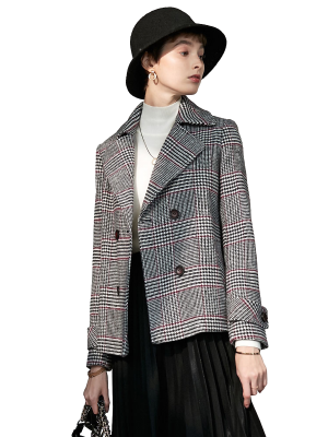 DOUBLE-BREASTED LADIES PLAID WINTER COATS-2021OLWC12