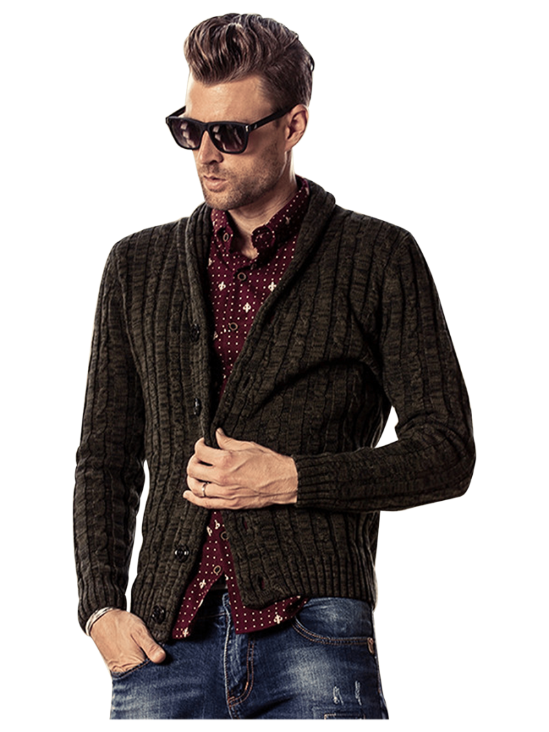 Men's Classic Jacquard Strips Sweater Coat | JUST4UNIQUE