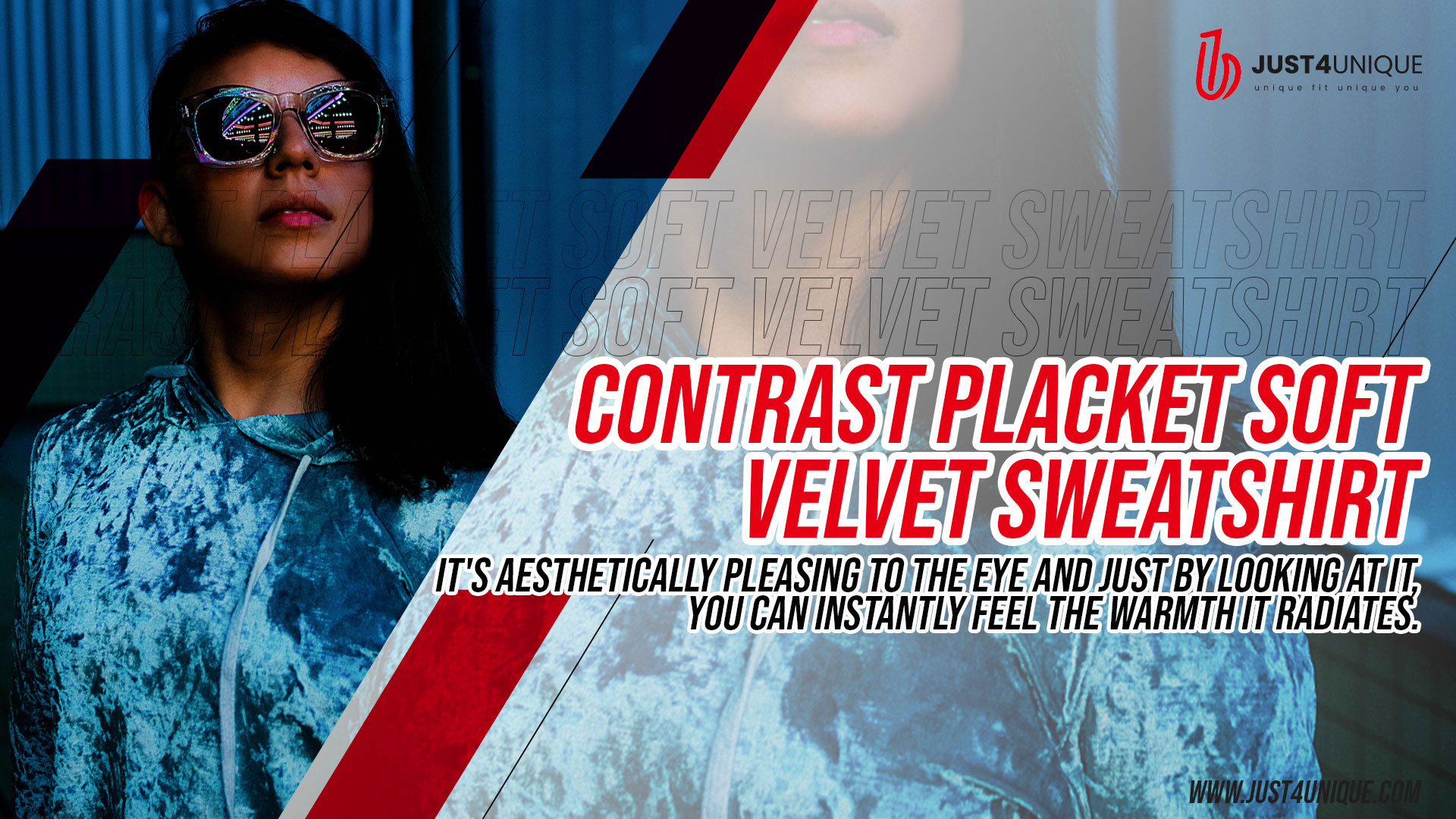 Contrast Placket Soft Velvet Sweatshirt